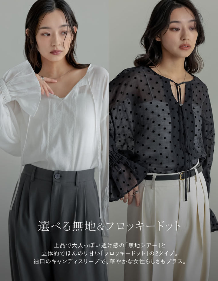 レース/シアー/フロッキードットカフタンシアーブラウス - トップス 