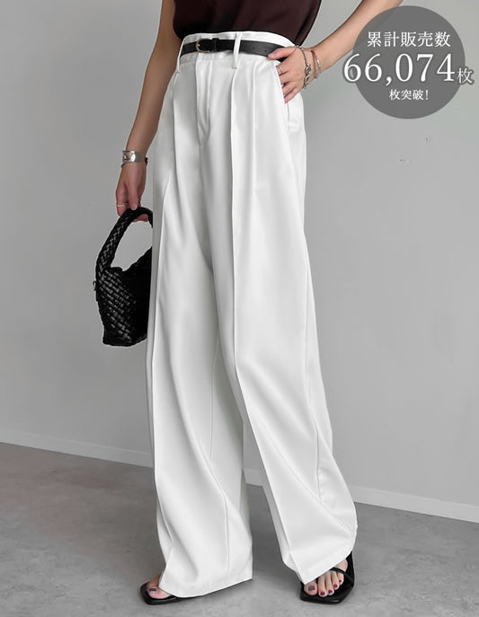 【TIME SALE 10%OFF ¥4,499⇒¥4,049】[販売枚数6.6万枚突破][低身長/高身長/大きいサイズ有]ダブルタックカラーワイドパンツ[mb] パンツ 人気レディースファッション通販 リエディ