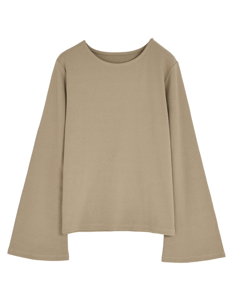 専用 WARM リブカットソー　ライトベージュ　新品 クルーネックフレアスリーブリブカットソートップス - トップス通販