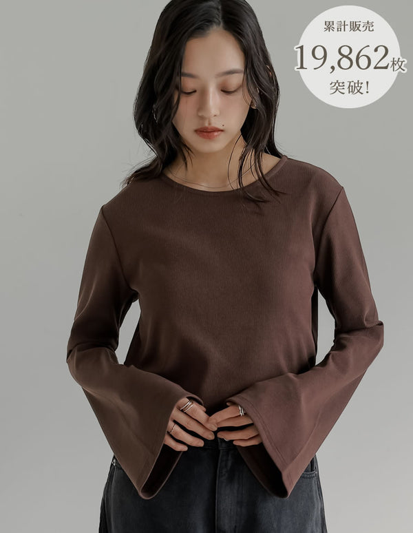 【クーポンで20%OFF ¥2,998⇒¥2,398 】〖クーポンコード：SH_20_2510〗[新色追加][累計販売枚数1.9万枚突破]クルーネックフレアスリーブリブカットソートップス[mb]