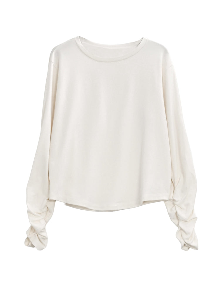 アンチピリング袖シャーリングトップス