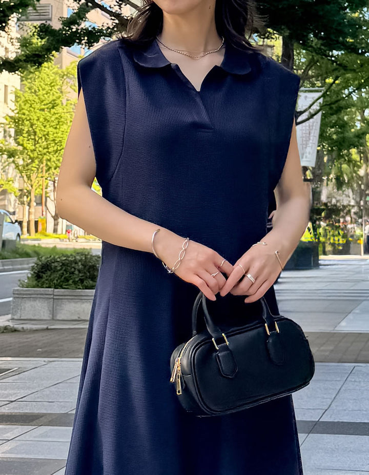 【TIME SALE 20%OFF ¥5,998⇒¥4,798】[低身長/高身長サイズ有]キーネックフレンチスリーブポロワンピース ワンピース 人気レディースファッション通販 リエディ