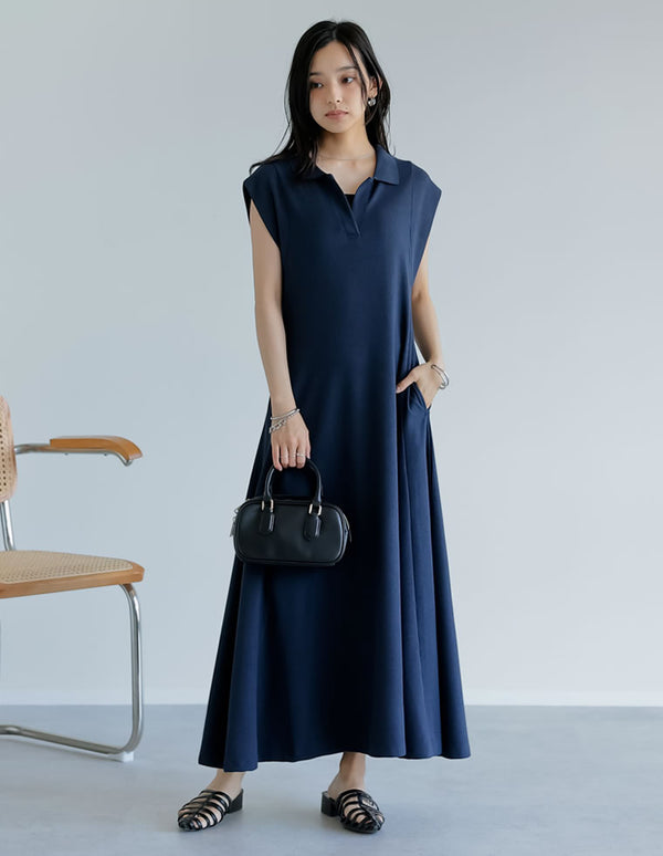 《今だけ！2BUY15%OFFクーポンで ¥5,398⇒¥4,588》【SUMMER TIMESALE 10%OFF】[低身長/高身長サイズ有]キーネックフレンチスリーブポロワンピース