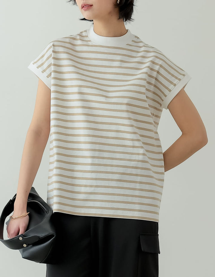 モックネックフレンチスリーブボーダーTシャツ[mb] トップス レディースファッション通販 リエディ