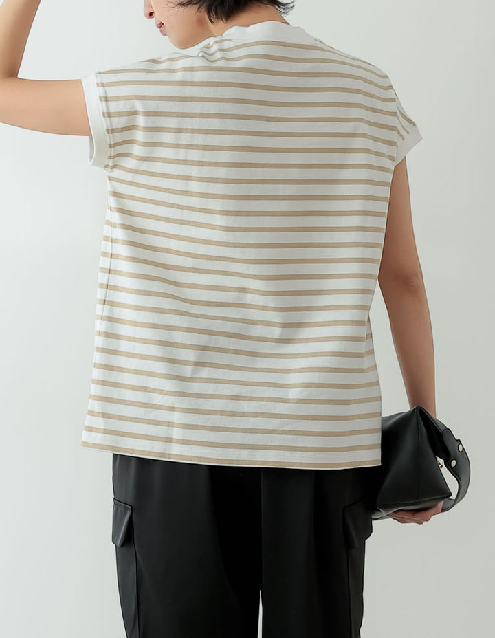 モックネックフレンチスリーブボーダーTシャツ[mb] トップス レディースファッション通販 リエディ