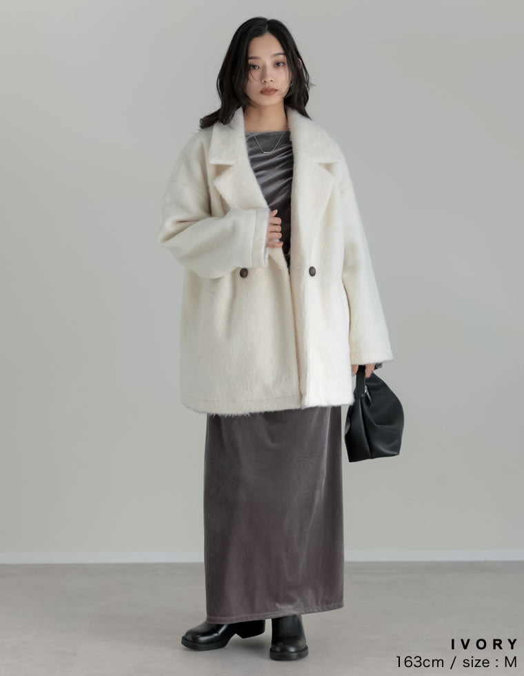 フェイクウールシャギーダブルテーラードジャケット - ジャケット