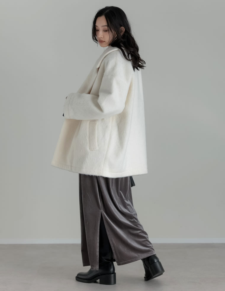 フェイクウールシャギーダブルテーラードジャケット - ジャケット