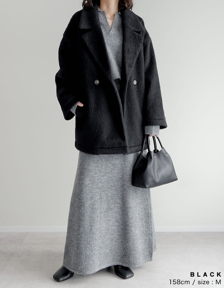 フェイクウールシャギーダブルテーラードジャケット - ジャケット