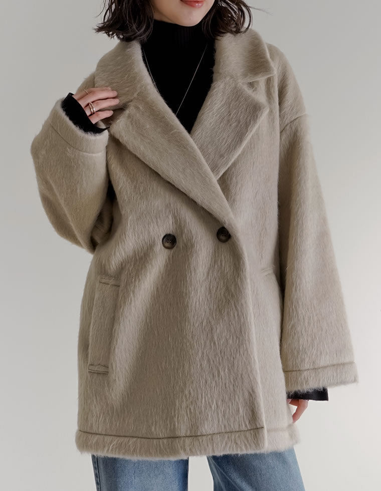 フェイクウールシャギーダブルテーラードジャケット - ジャケット