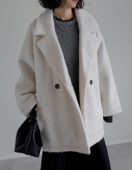 [低身長サイズ有]フェイクウールシャギーダブルテーラードジャケット ジャケット/アウター 人気レディースファッション通販 リエディ