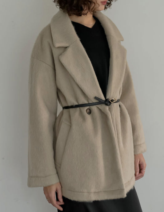 [低身長サイズ有]フェイクウールシャギーダブルテーラードジャケット