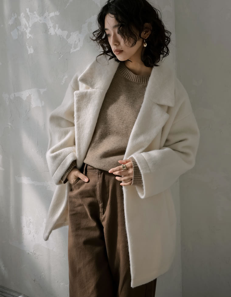 フェイクウールシャギーダブルテーラードジャケット - ジャケット