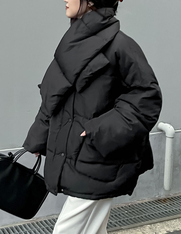 【マフラー欠品】R アール ウールダウン マフラー付きノーカラーコート 40 マイクロタフタマフラー付きノーカラー中綿フェイクダウンジャケット