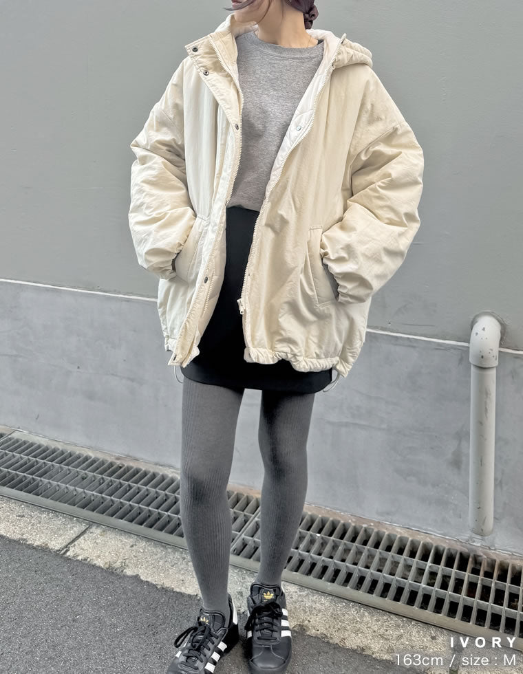 こここ ナイロン中綿入りオーバーサイズモンスターパーカージャケット