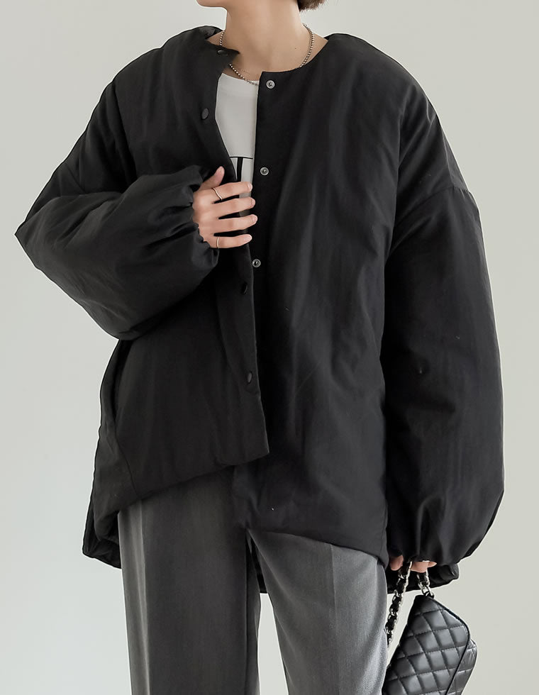 [低身長サイズ有]オーバーサイズサイドジップノーカラー中綿ジャケット