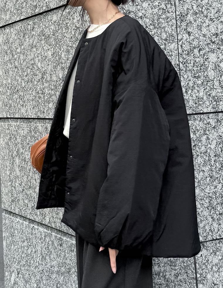 ブラック ノーカラージャケット オーバーサイズ tk.TAKEO KIKUCHI（ティーケータケオキクチ） ジャケット ノーカラー