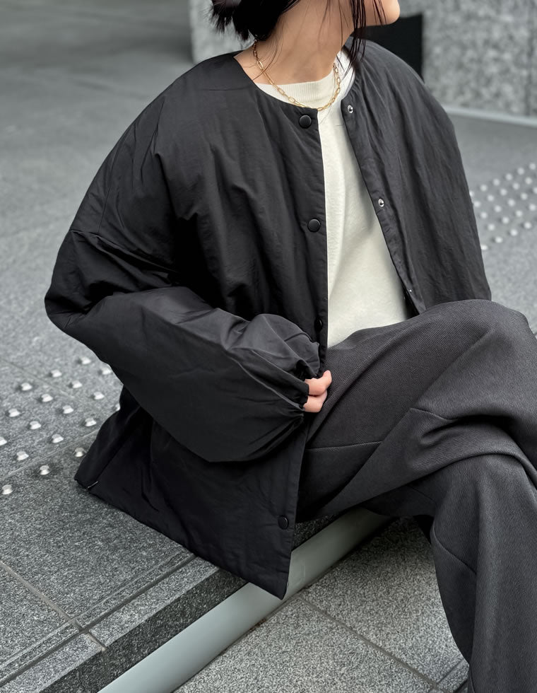 ブラック ノーカラージャケット オーバーサイズ セール】オリジナルオーバーサイズノーカラージャケット / 長袖 V