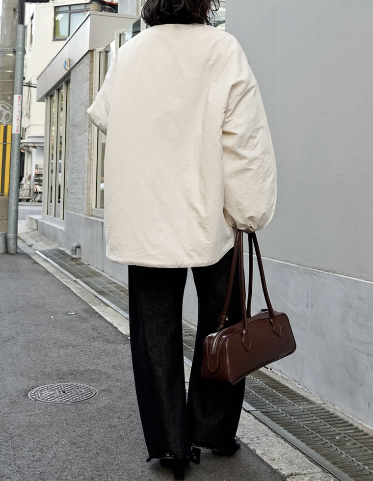 Euro Vintage 中綿入りノーカラーアルパカジャケット Euro Vintage 中綿入りノーカラーアルパカジャケット