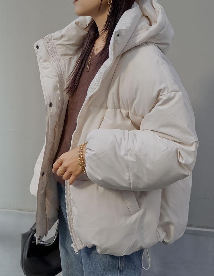 [低身長サイズ有]フード付きスタンドカラーフェイクダウン中綿ジャケット ジャケット/アウター 人気レディースファッション通販 リエディ