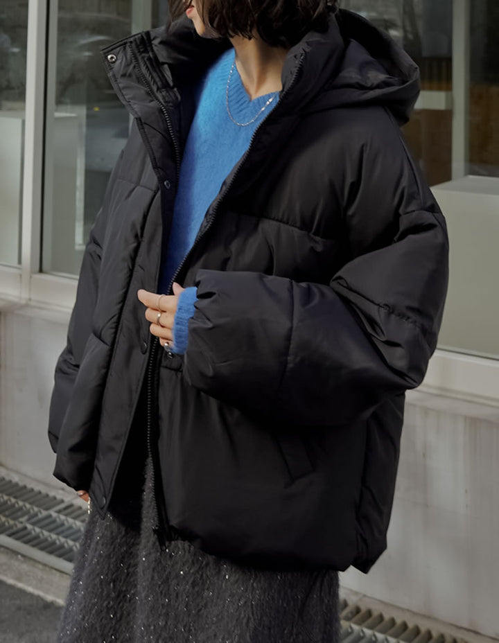 [低身長サイズ有]フード付きスタンドカラーフェイクダウン中綿ジャケット ジャケット/アウター 人気レディースファッション通販 リエディ