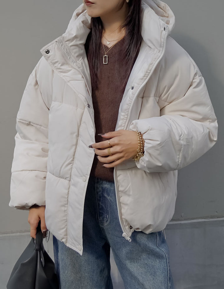 [低身長サイズ有]フード付きスタンドカラーフェイクダウン中綿ジャケット ジャケット/アウター 人気レディースファッション通販 リエディ