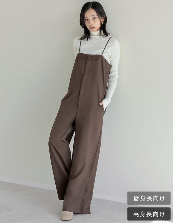 【TIME SALE 10%OFF】[累計販売枚数1万枚突破][低身長/高身長サイズ有][体型カバー]ワンボタンベアキャミサロペット