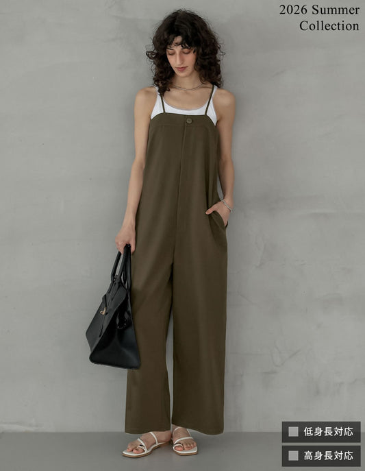 [累計販売枚数1.1万枚突破][低身長/高身長サイズ有][新色追加][体型カバー]ワンボタンベアキャミサロペット オールインワン 人気レディースファッション通販 リエディ