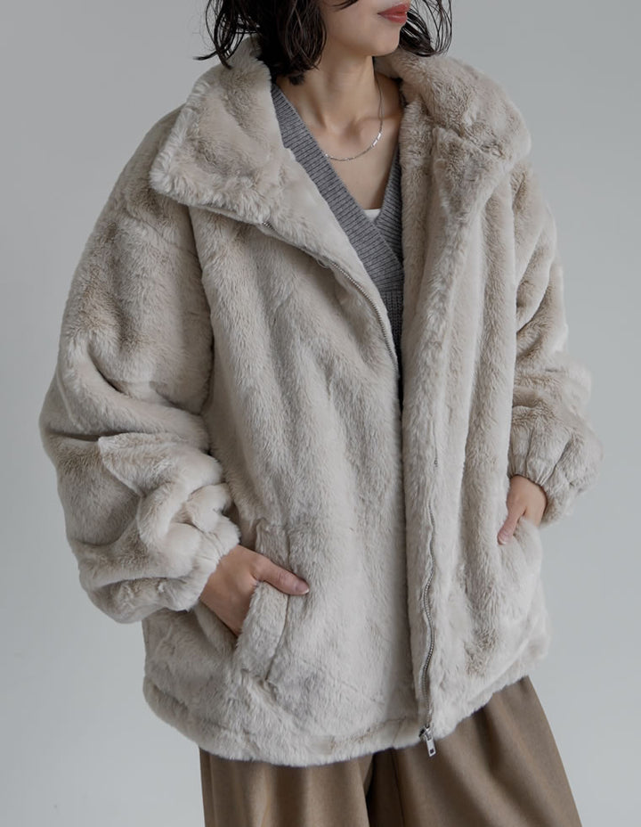 ハイネックフェイクファーミドルコート ジャケット/アウター 人気レディースファッション通販 リエディ