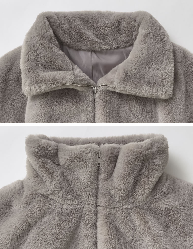 ハイネックドロスト付きフェイクファージャケット - ジャケット
