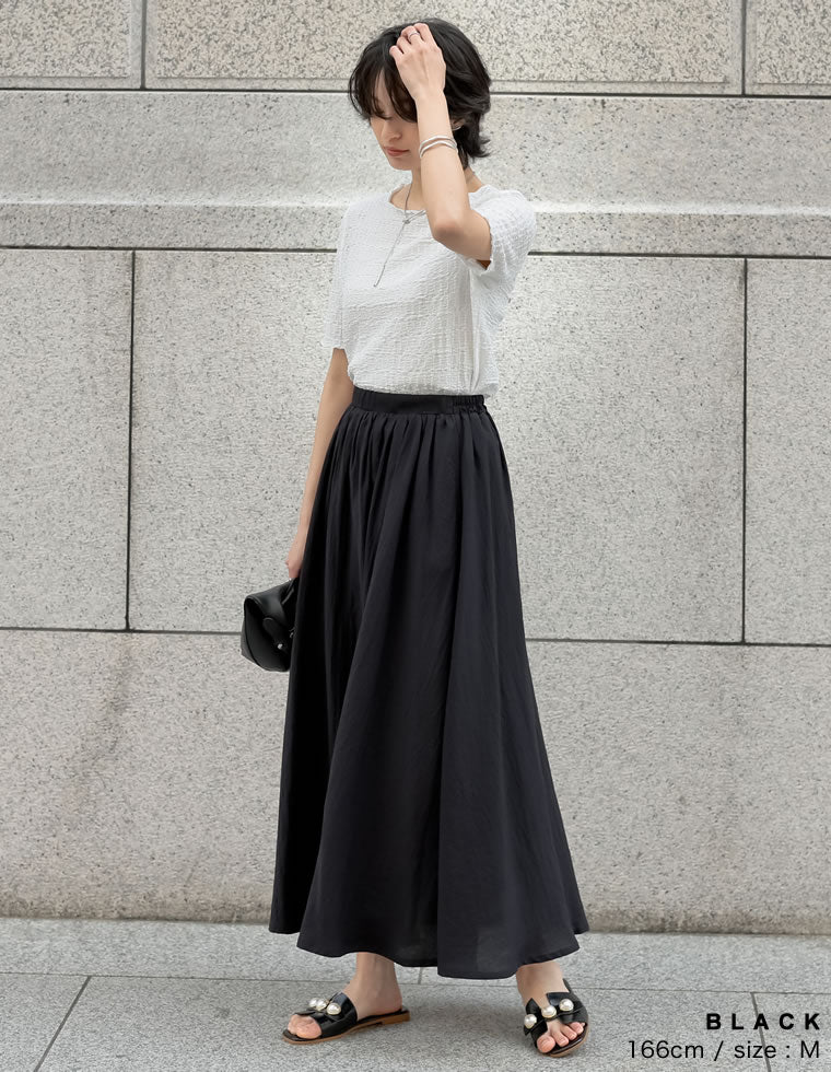 yukiikkiik plain people ミディフレアスカート 赤 ビス VIS 【Dickies】麻混フレアロングスカート （レッド系（61