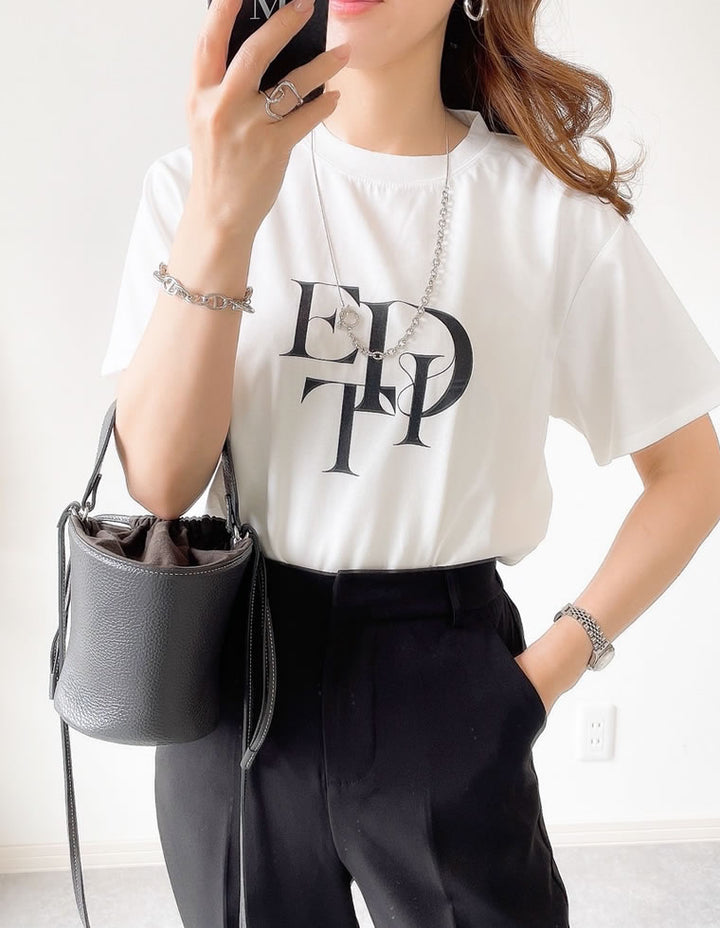 【TIME SALE 30%OFF ¥2,499⇒¥1,749】[華奢見えが叶う][着た瞬間ひんやり][接触冷感][UVカット]スタックロゴプリントTシャツ[mb] トップス 人気レディースファッション通販 リエディ