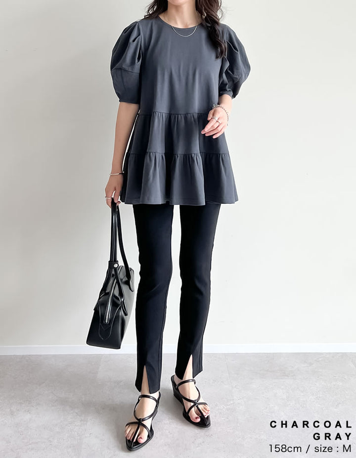 【TIME SALE 30%OFF ¥3,498⇒¥2,448】[接触冷感][UVカット][紫外線対策]パフスリーブティアードカットソーチュニック[mb] トップス 人気レディースファッション通販 リエディ