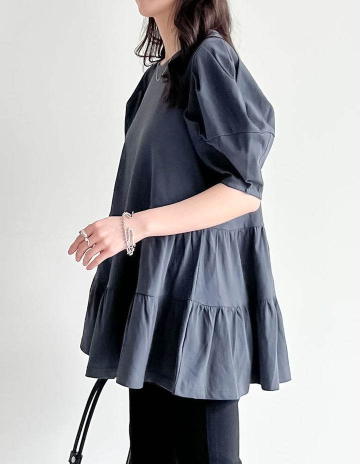 【TIME SALE 30%OFF ¥3,498⇒¥2,448】[接触冷感][UVカット][紫外線対策]パフスリーブティアードカットソーチュニック[mb] トップス 人気レディースファッション通販 リエディ