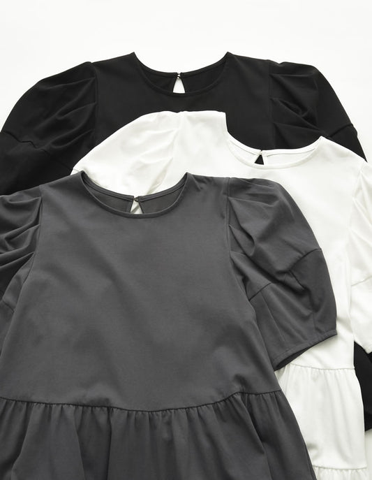 【FINAL SALE 10%OFF】[接触冷感][UVカット][紫外線対策]パフスリーブティアードカットソーチュニック[mb]