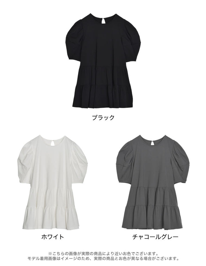 【TIME SALE 30%OFF ¥3,498⇒¥2,448】[接触冷感][UVカット][紫外線対策]パフスリーブティアードカットソーチュニック[mb] トップス 人気レディースファッション通販 リエディ