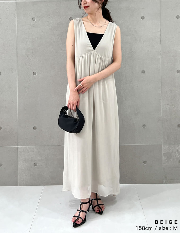 シフォン楊柳ノースリーブワンピース ワンピース レディースファッション通販 リエディ