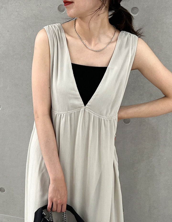 シフォン楊柳ノースリーブワンピース ワンピース レディースファッション通販 リエディ
