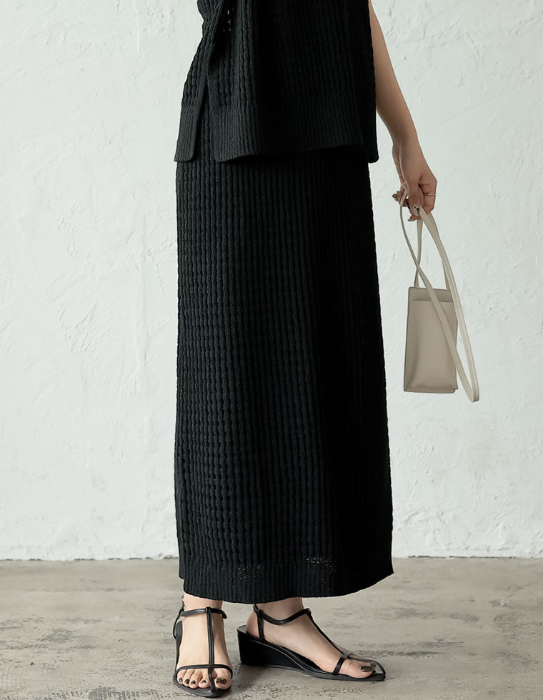 無地orボーダーフィッシュネットニットナロースカート - スカート通販