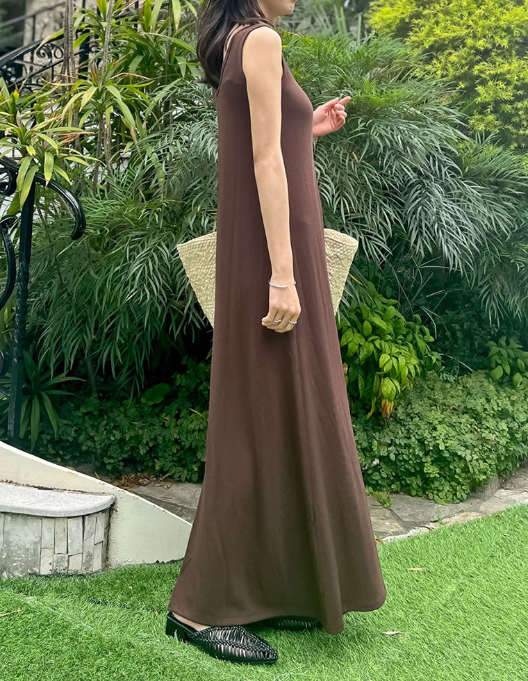 前後2WAYリブカットソーノースリーブワンピース - ワンピース通販