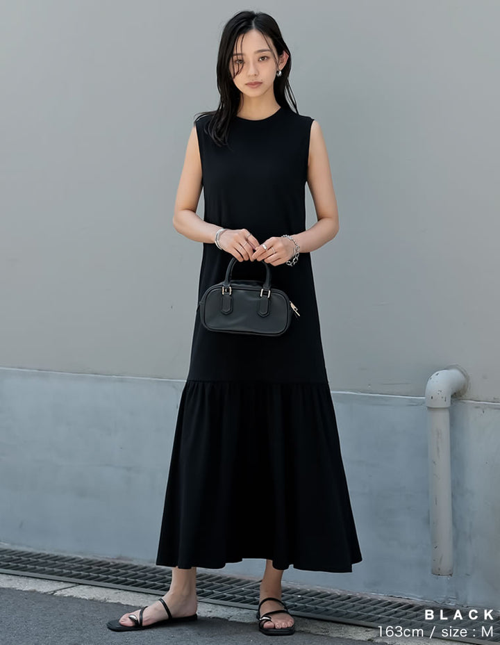【TIME SALE 10%OFF ¥3,979⇒¥3,581】[低身長/高身長サイズ有]コットンノースリーブティアードワンピース ワンピース 人気レディースファッション通販 リエディ