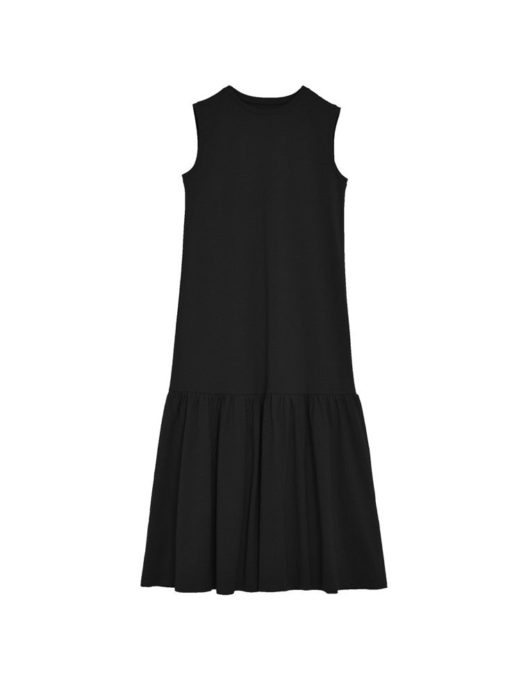 【yori】ノースリーブ　ロングティアードワンピース　コットン　黒　36 yori】ノースリーブ ロングティアードワンピース コットン 黒 36