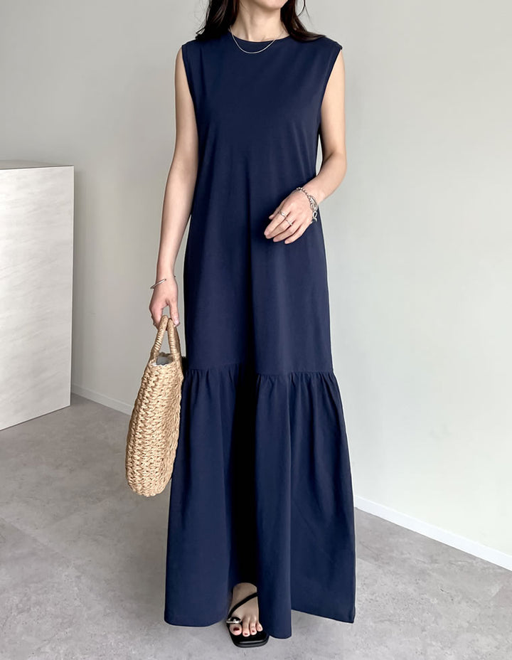 【TIME SALE 10%OFF ¥3,979⇒¥3,581】[低身長/高身長サイズ有]コットンノースリーブティアードワンピース ワンピース 人気レディースファッション通販 リエディ