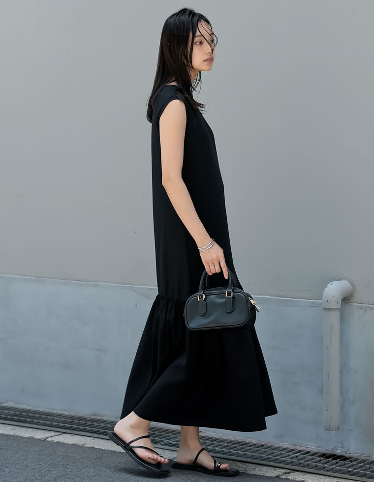 コットンブレンドノースリーブティアードワンピース - ワンピース通販