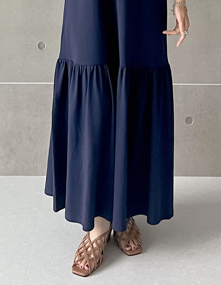 コットンブレンドノースリーブティアードワンピース - ワンピース通販