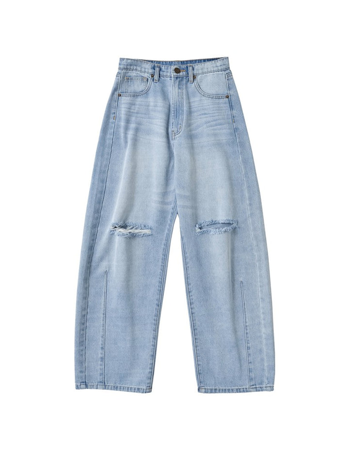 【TIME SALE 10%OFF ¥4,998⇒¥4,498】[販売枚数7.5万枚突破][トレンドNo.1デニム][全骨格美脚見えシルエット][サイズ別/身長別画像あり][低身長/高身長/大きいサイズ有]裾フリンジバレルレッグデニムパンツ パンツ 人気レディースファッション通販 リエディ