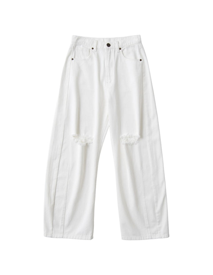 【TIME SALE 10%OFF ¥4,998⇒¥4,498】[販売枚数7.5万枚突破][トレンドNo.1デニム][全骨格美脚見えシルエット][サイズ別/身長別画像あり][低身長/高身長/大きいサイズ有]裾フリンジバレルレッグデニムパンツ パンツ 人気レディースファッション通販 リエディ