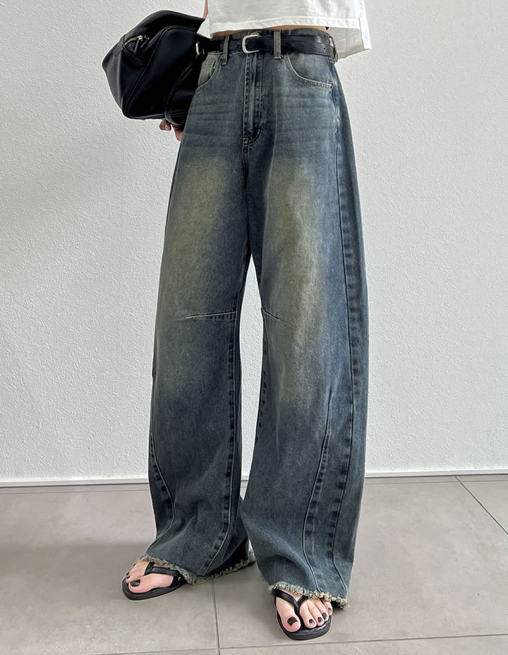 【TIME SALE 10%OFF ¥4,998⇒¥4,498】[販売枚数7.5万枚突破][トレンドNo.1デニム][全骨格美脚見えシルエット][サイズ別/身長別画像あり][低身長/高身長/大きいサイズ有]裾フリンジバレルレッグデニムパンツ パンツ 人気レディースファッション通販 リエディ