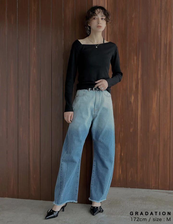 [2025AW COLLECTION][新色追加][販売枚数8.5万枚突破][トレンドNo.1デニム][全骨格美脚見えシルエット][サイズ別/身長別画像あり][低身長/高身長/大きいサイズ有]裾フリンジバレルレッグデニムパンツ パンツ 人気レディースファッション通販 リエディ