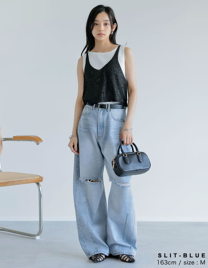 【TIME SALE 10%OFF ¥4,998⇒¥4,498】[販売枚数7.5万枚突破][トレンドNo.1デニム][全骨格美脚見えシルエット][サイズ別/身長別画像あり][低身長/高身長/大きいサイズ有]裾フリンジバレルレッグデニムパンツ パンツ 人気レディースファッション通販 リエディ
