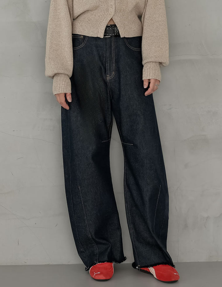 [2025AW COLLECTION][新色追加][販売枚数8.5万枚突破][トレンドNo.1デニム][全骨格美脚見えシルエット][サイズ別/身長別画像あり][低身長/高身長/大きいサイズ有]裾フリンジバレルレッグデニムパンツ パンツ 人気レディースファッション通販 リエディ